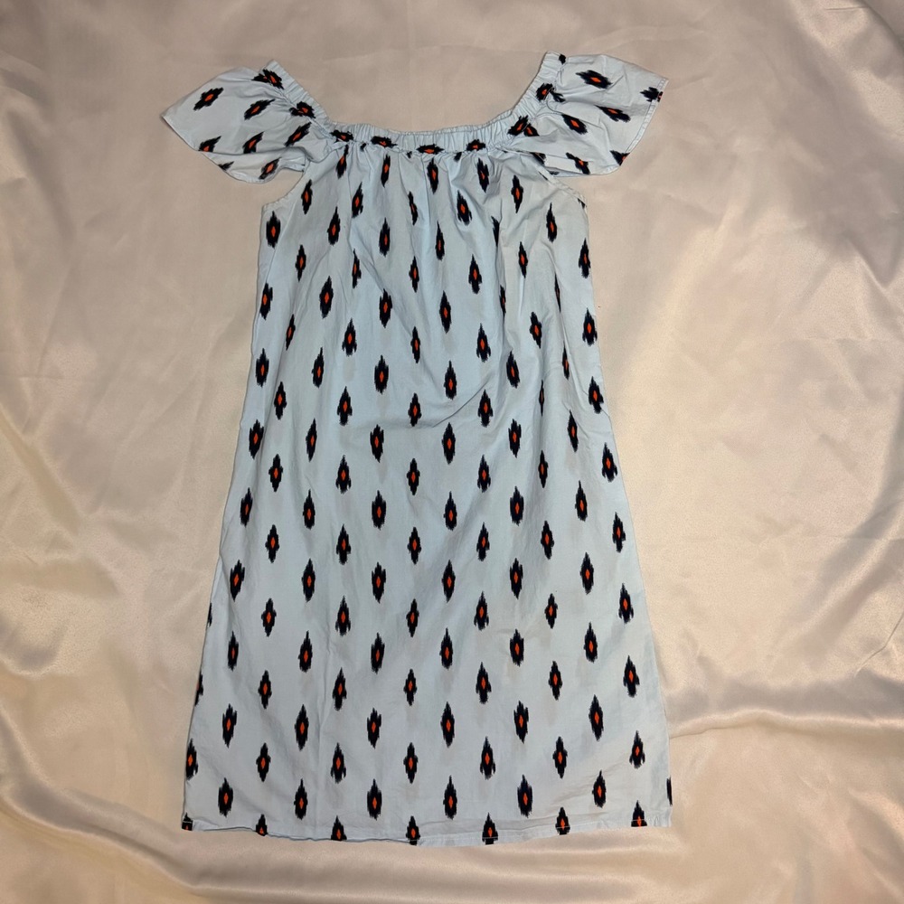 J.Crew‎ Womens Blue Ikat Print Off The Shoulder Cotton Shift Dress XXS